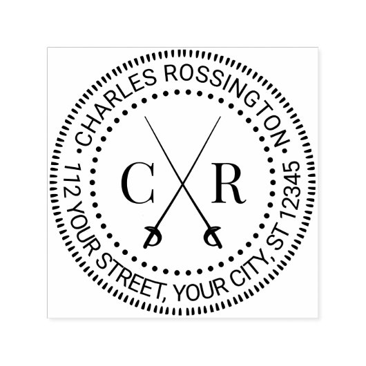 Gekruiste Zwaarden Initiële Monogramnaam Retouradr Zelfinktende Stempel (Design)