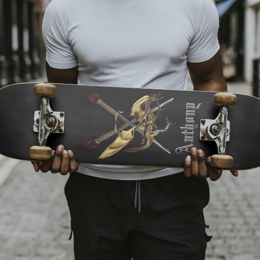 Gekruiste Zwaarden met Dragon Gepersonaliseerd Persoonlijk Skateboard