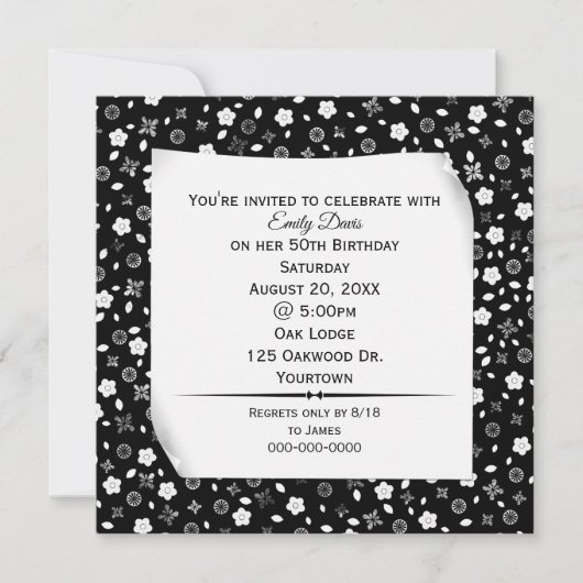 Gekruld papier op bloemige print feest kaart (Voorkant)
