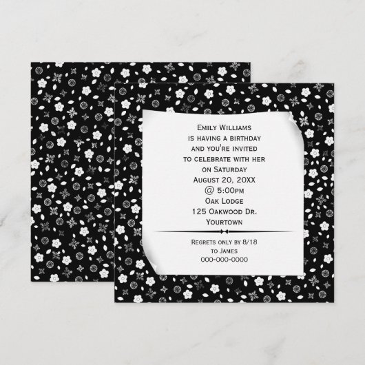 Gekruld papier op bloemige print feestje kaart (Voorkant / Achterkant)