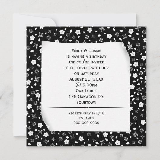 Gekruld papier op bloemige print feestje kaart (Voorkant)