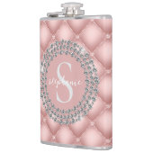 Gekrulde Fonkelende Diamanten Blush Roze Monogram Heupfles (Links)