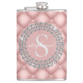 Gekrulde Fonkelende Diamanten Blush Roze Monogram Heupfles (Voorkant)
