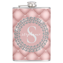 Gekrulde Fonkelende Diamanten Blush Roze Monogram Heupfles