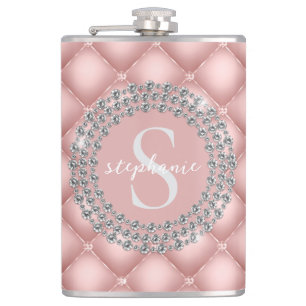 Gekrulde Fonkelende Diamanten Blush Roze Monogram Heupfles