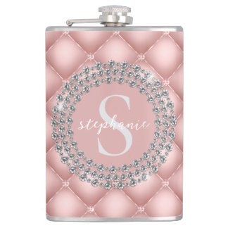 Gekrulde Fonkelende Diamanten Blush Roze Monogram Heupfles