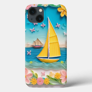 Gekrulde natuurtafereel met zeilboot Case-Mate iPhone case
