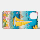 Gekrulde natuurtafereel met zeilboot Case-Mate iPhone case (Achterkant (horizontaal))