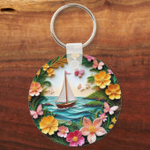 Gekrulde natuurtafereel met zeilboot sleutelhanger (Achterkant)