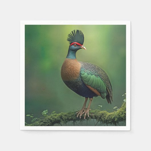 gekuifde patrijs op een met mos bedekte tak servet (Voorkant)