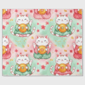 Gekukte Katten – Voorspoed in Pastel Patroon Cadeaupapier (Vlak)