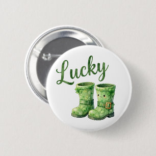 Gekukte Leprechaun Laarzen Waterverf St. Patrick's Ronde Button 5,7 Cm