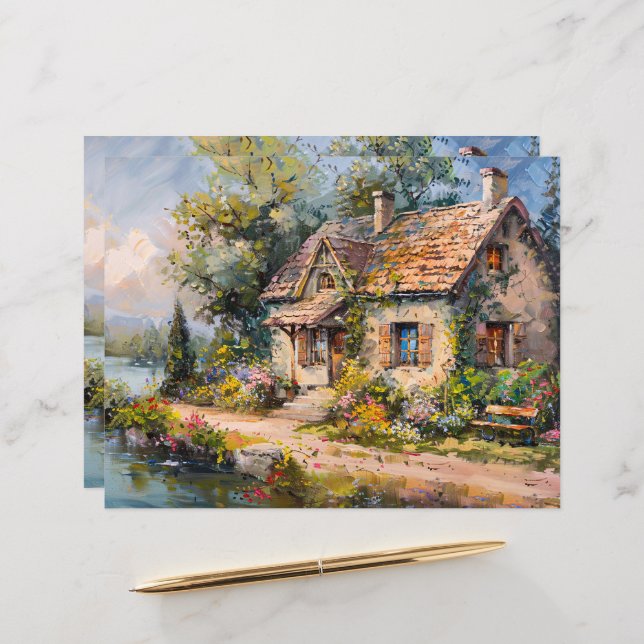 Gekunsteld Strandhuis Scrapbook Papier (Voorkant / Achterkant in situ)