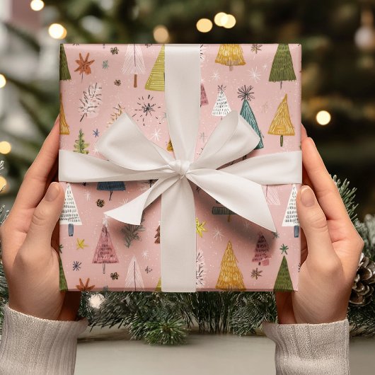 Gekunstelde Pastel Kerstboom Cadeaupapier