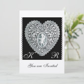 GEKUST HART MONOGRAM gevoeld papier Kaart (Staand voorkant)