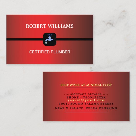 Gekwalificeerde Home plumber red sjabloon met tape Visitekaartje (Voorkant / Achterkant)