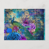 Gekweekte pacock op blauwe Paarse Floral Briefkaart (Voorkant)