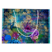 Gekweekte pacock op blauwe Paarse Floral Groot Cadeauzakje (Achterkant)