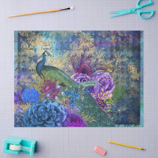 Gekweekte pacock op blauwe Paarse ontkoppeling Tissuepapier (Craft)