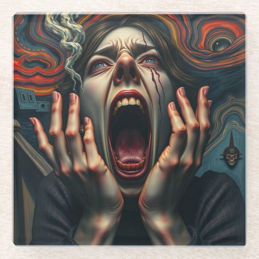 Gekwelde vrouw die schreeuwt glazen onderzetter (Voorkant)