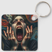 Gekwelde vrouw die schreeuwt sleutelhanger (Achterkant)