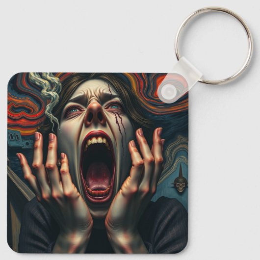 Gekwelde vrouw die schreeuwt sleutelhanger (Achterkant)