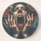 Gekwelde vrouw die schreeuwt zandsteen onderzetter (Voorkant)