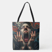 Gekwelde vrouw spookachtige schreeuw all-over-prin tote bag (Voorkant)