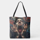 Gekwelde vrouw spookachtige schreeuw all-over-prin tote bag (Achterkant)