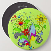 Gel bloemen en wervels ronde button 6,0 cm (Voorkant /achterkant)