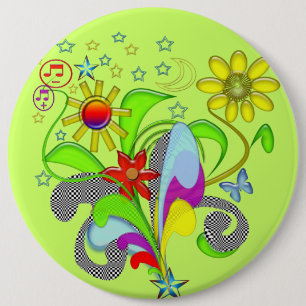 Gel bloemen en wervels ronde button 6,0 cm
