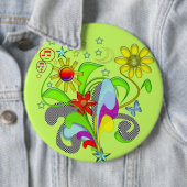 Gel bloemen en wervels ronde button 6,0 cm (In situ)