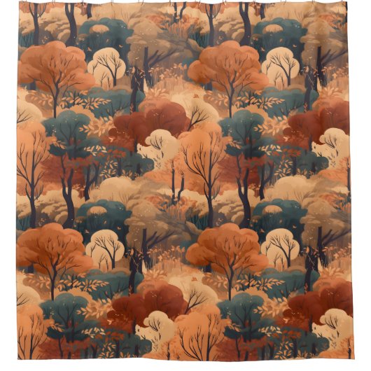 Gelaagd herfstboslandschap - Rustiek bos Douchegordijn (Voorkant)