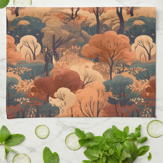 Gelaagd herfstboslandschap - Rustiek bos Theedoek (Gevouwen)