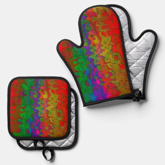 "Gelaagd in kleur" Oven Mitt & Potholder Set (Voorkant / Achterkant)