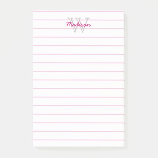 Gelaagd Monogrammen Roze & Wit Post-it® Notes (Voorkant)