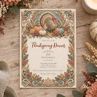 Gelaagd Papieren Effect Kalkoen Thanksgiving Diner Kaart