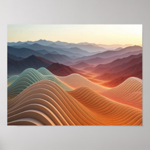 Gelaagd topografisch landschap bij zonsondergang poster