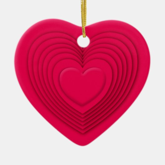 Gelaagde 3-d harten - roos rood keramisch ornament (Voorkant)