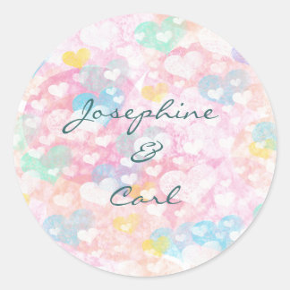 Gelaagde Aquarel Harten Patroon Ronde Sticker