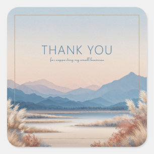 Gelaagde Berg Pampagras Zonsondergang Gouden Lijst Vierkante Sticker