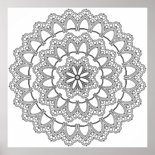 Gelaagde Bloem en Kralen Ring Mandala Ontwerp Kuns Poster