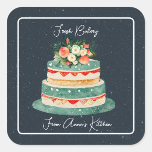 Gelaagde Cake met Floral Top Bakery Sticker