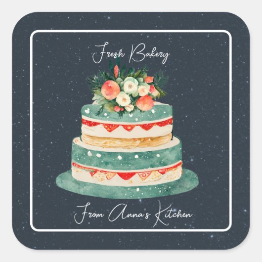 Gelaagde Cake met Floral Top Bakery Sticker (Voorkant)