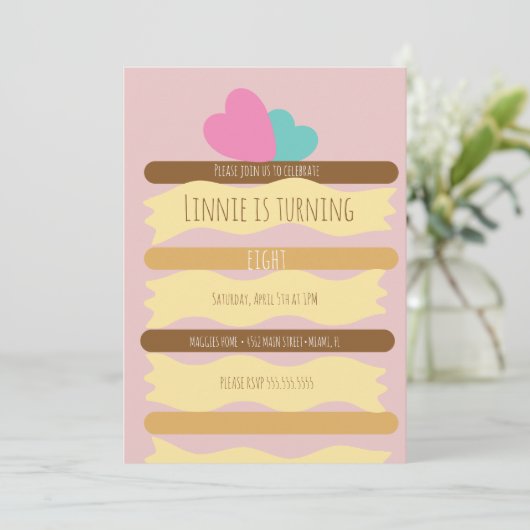 Gelaagde Cake Slice Birthday Party Kaart (Staand voorkant)