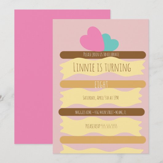 Gelaagde Cake Slice Birthday Party Kaart (Voorkant / Achterkant)