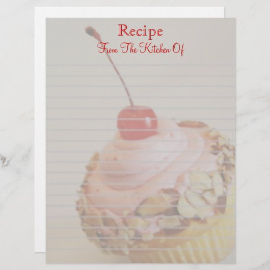 Gelaagde Cherry Cupcake Lined Recipe Letterhead (Voorkant / Achterkant)