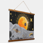 Gelaagde collage esthetiek met hemelse motieven, hangend wandkleed (Gebogen)