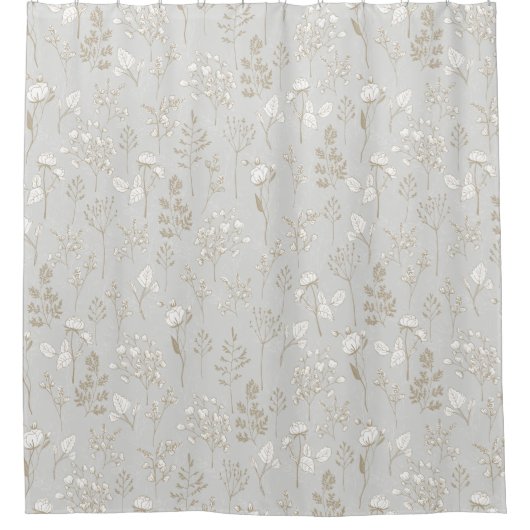 Gelaagde Florals in Zilver en Goud Douchegordijn (Voorkant)