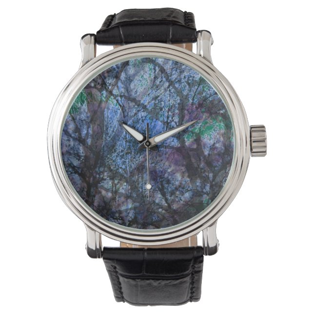 Gelaagde Forest Blue en Abstract zwart Horloge (Voorkant)